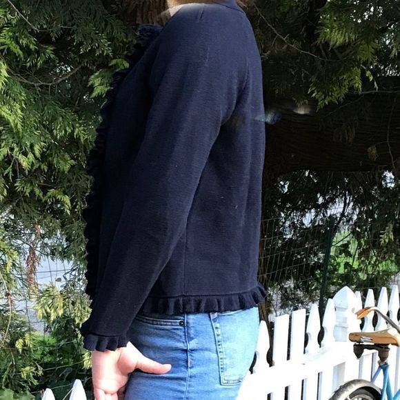 vtg•j crew 100% cotton ruffle sweater jacket - Picture 6 of 9